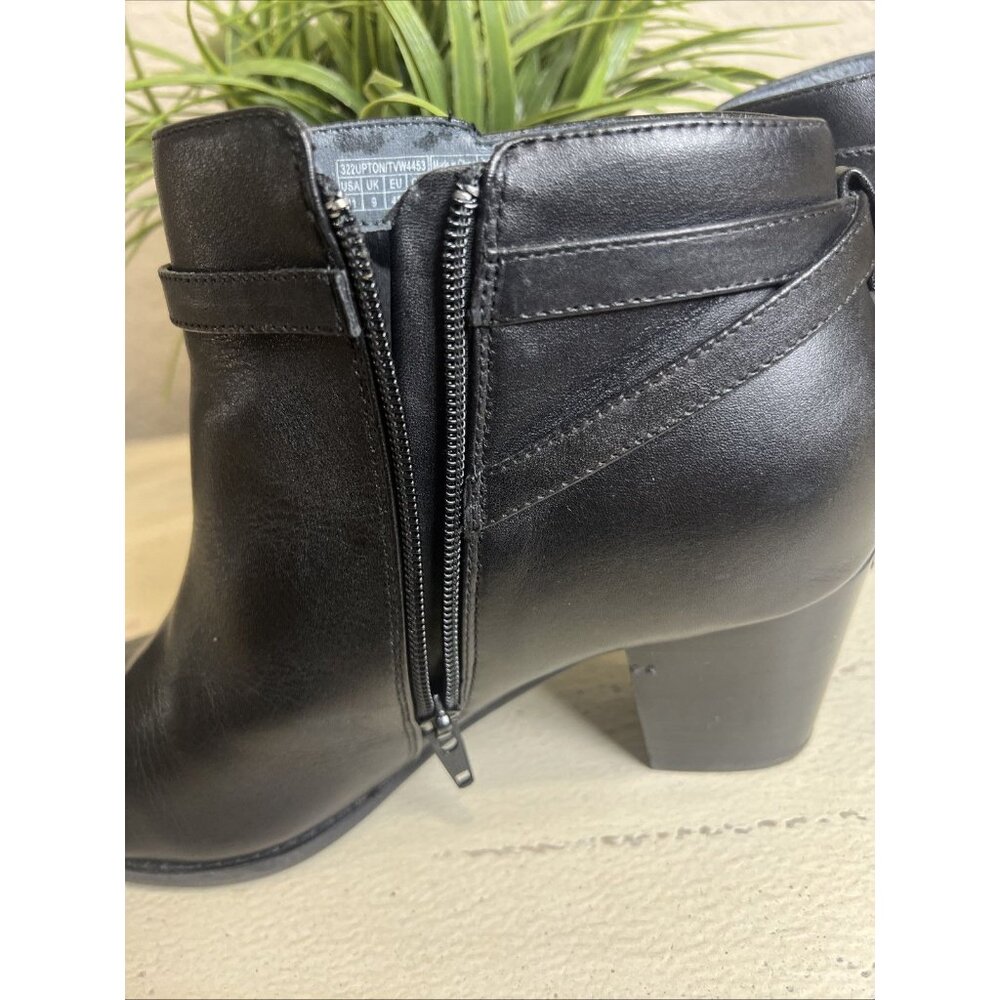 VIONIC Black Leather Zip Bootie Wood Stack Heel Size 11 - Picture 13 of 14